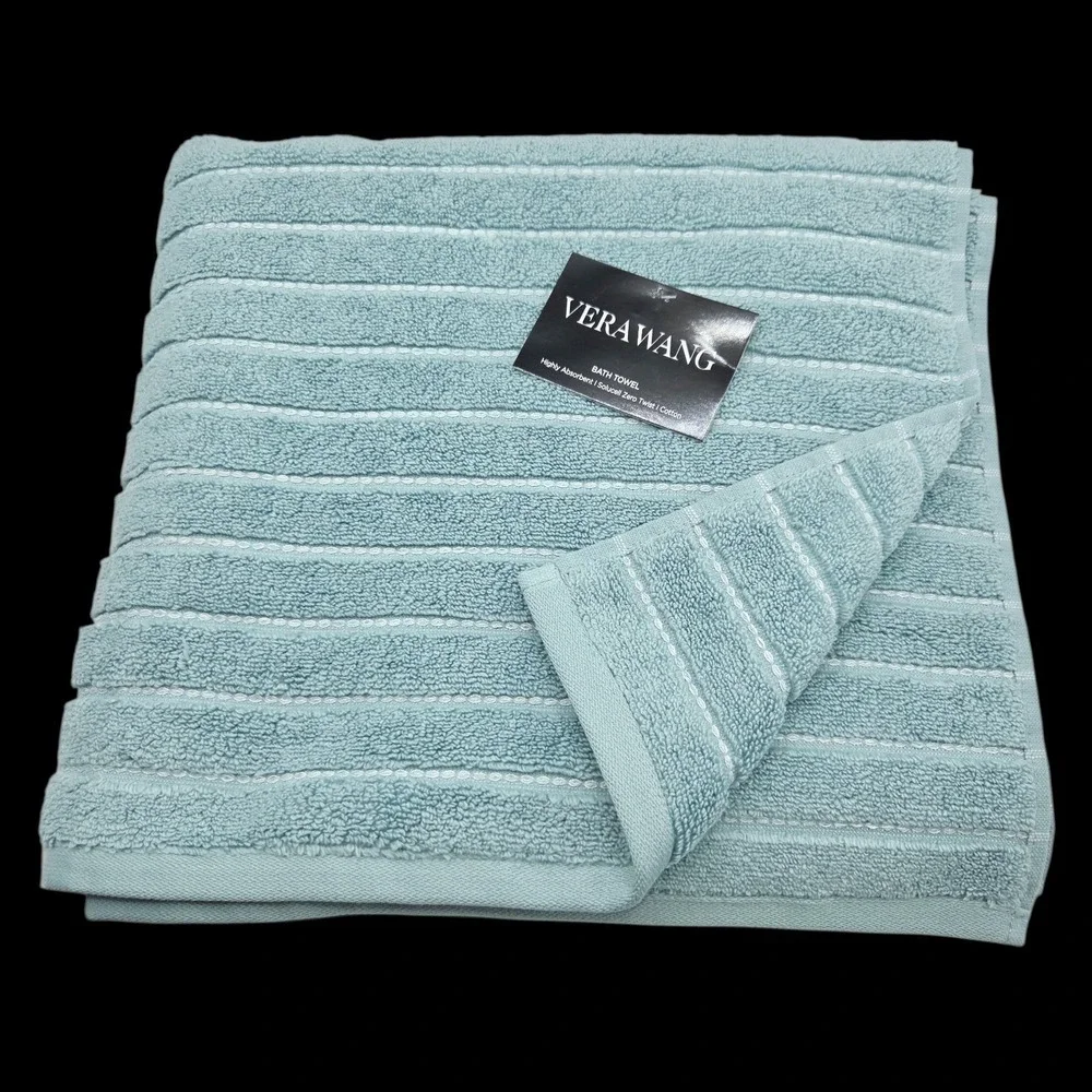 Vera Wang 8pc Zero‎ Twist Cotton Bath Towel Set Geo Stitch Aqua Blue B Twlos
